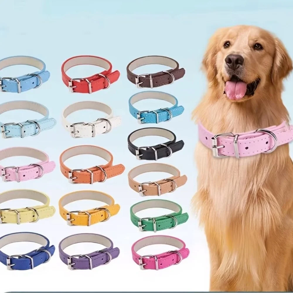 Soft Leather Pet Collar Plain Assorted 🌈 OS fits SM-LG Adjustable